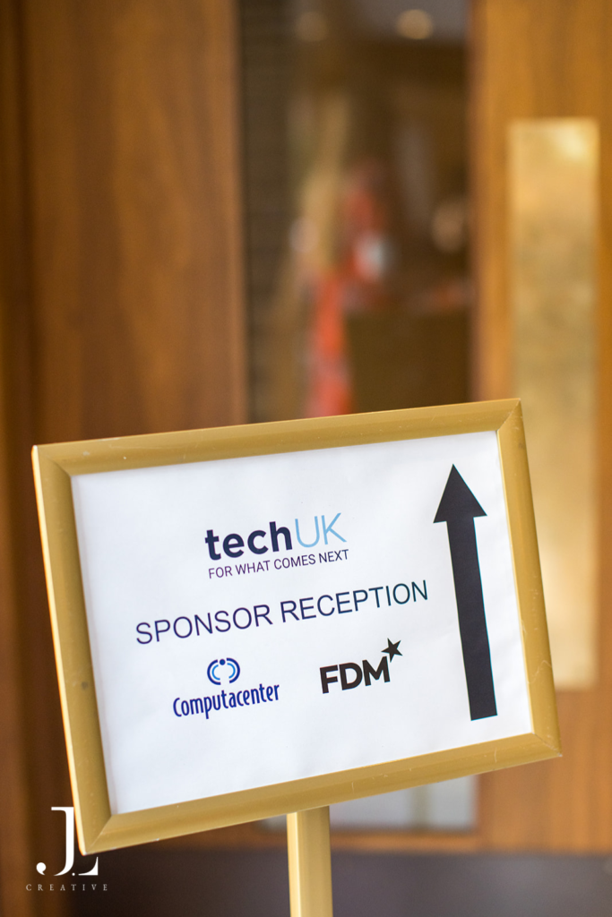 TechUK Sponsor Reception directional signage at a London awards dinner
