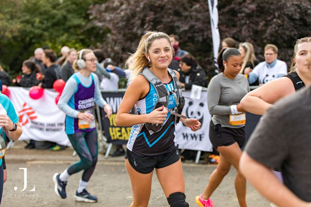 Close-up of marathon runner showing determination during race