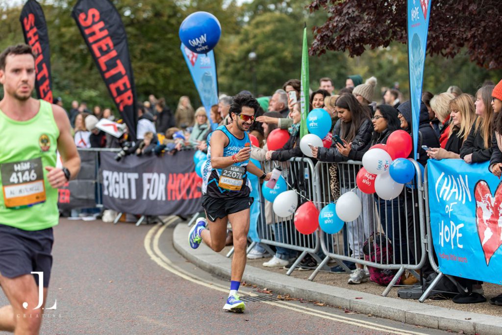 Close-up of marathon runner showing determination during race